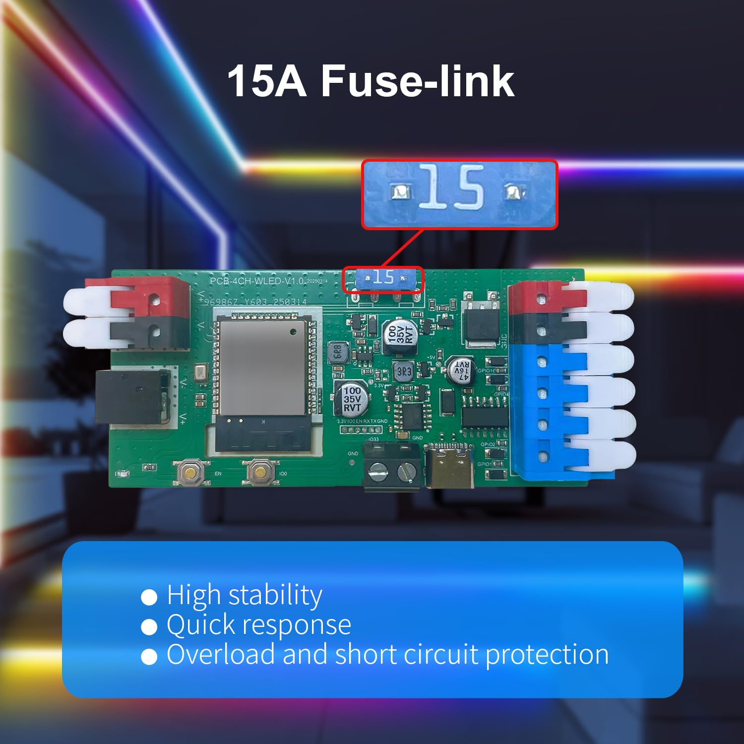 Sogledwow ESP32 WLED kontroler taśmy LED 4-kanałowe wyjścia 15A bezpiecznik link TI przełącznik poziomu UART Pobierz DIY tryb dynamicznego oświetlenia sterowanie aplikacją do cyfrowego RGB IC WS2811
