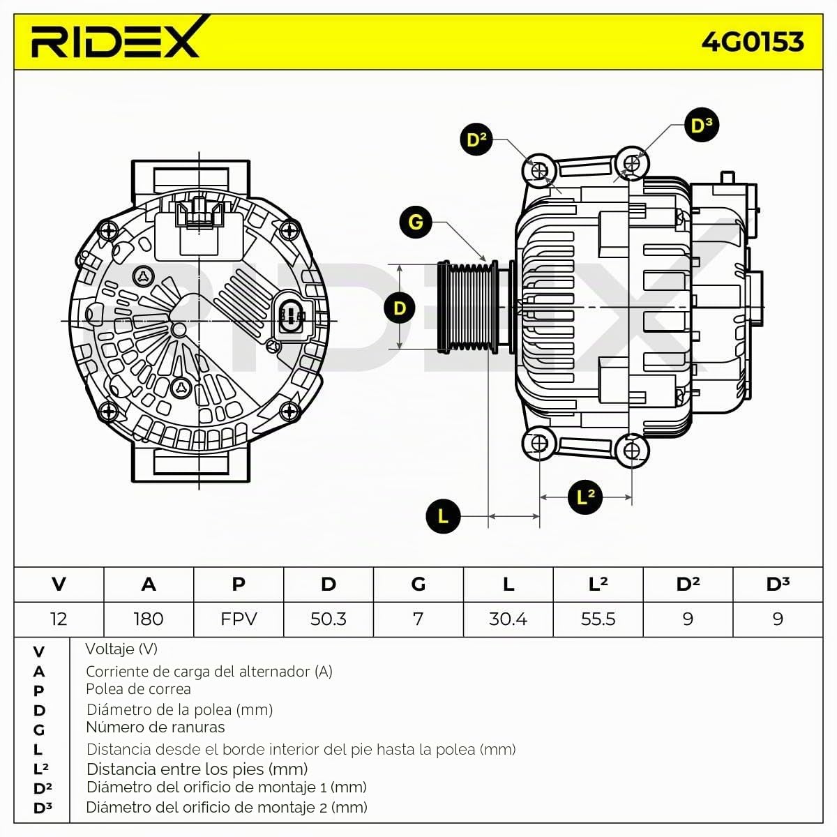 RIDEX 4G0153 Alternador Compatible con MERCEDES-BENZ Clase C T-modell S204