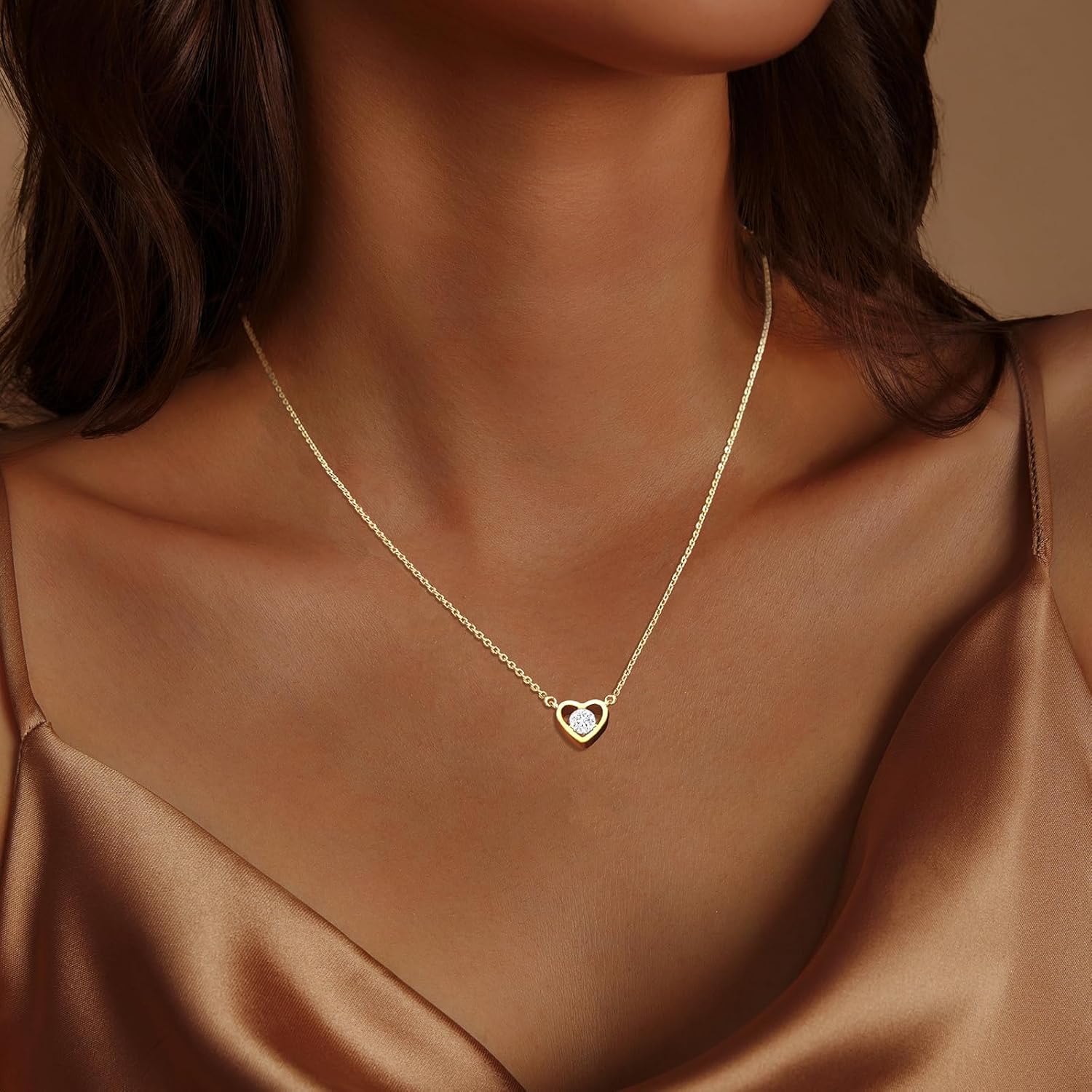 Gold Necklace for Women Dainty Heart Necklace 14K Gold Plated Tiny CZ Diamond Necklace Simple Jewelry for Women Gifts - Image 2