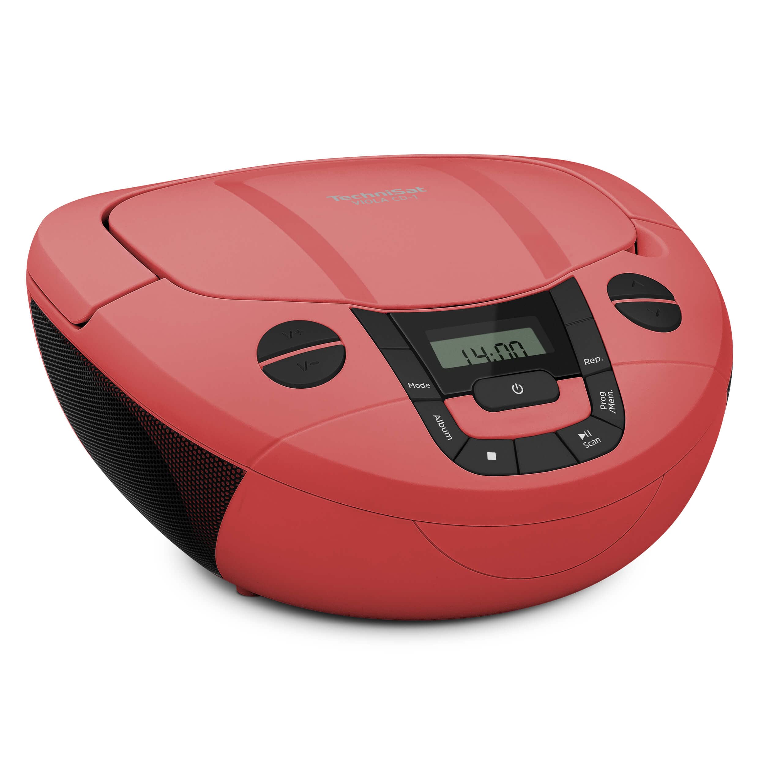TechniSat Viola CD-1 - tragbare CD Boombox (UKW Kinderradio, CD Player, Bluetooth Empfang, AUX, 2X 1 Watt RMS, Netz und Batteriebetrieb) rot