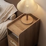 Table de chevet étroite pour petits espaces - 9.3" Table latérale mince avec tiroirs Rattan-Weave, Table de chevet skinny avec plateau ouvert, Remplissage rustique mince pour chambre, Chêne Caramel, Ensemble de 2