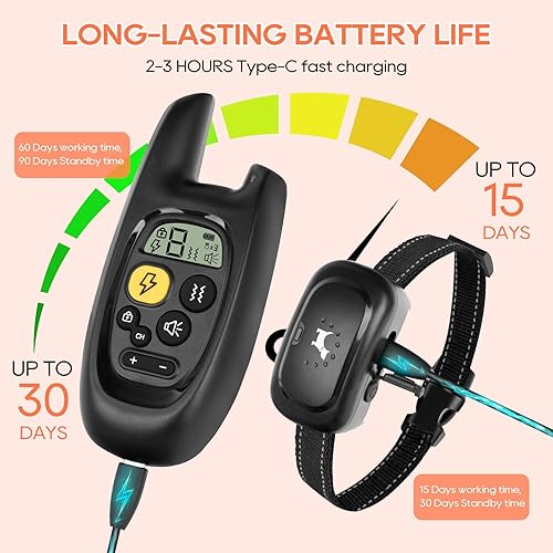 Miniatura 7 de Vivalada Collar de choque para perro con control remoto, collar de choque recargable para perros pequeños, medianos y grandes, 5-110 libras, IPX7