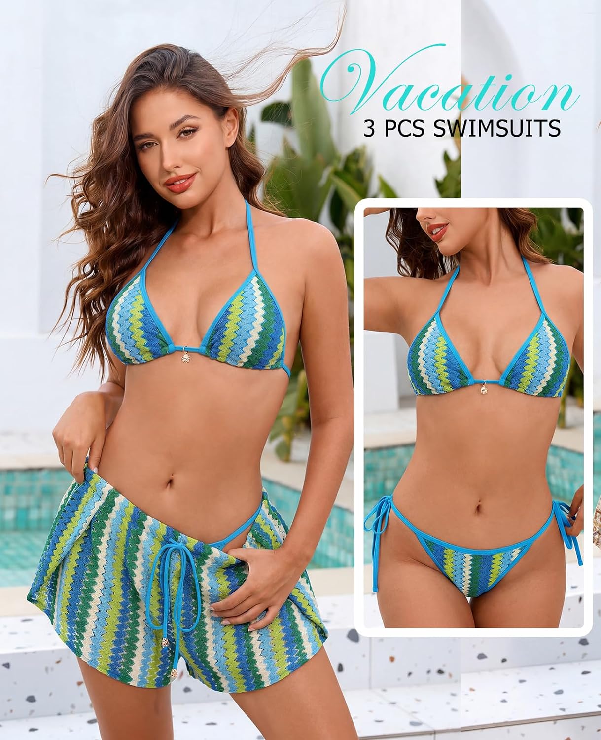 ZAFUL Womens 3 Piece Bikini Set with Shorts Cute Vacation Swimsuits for Beach Cruise Bathing Suits 2026