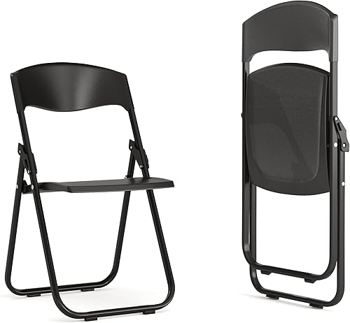 Flash Furniture HERCULES Series - Silla plegable de plástico negro resistente de 500 libras con soportes integrados Negro