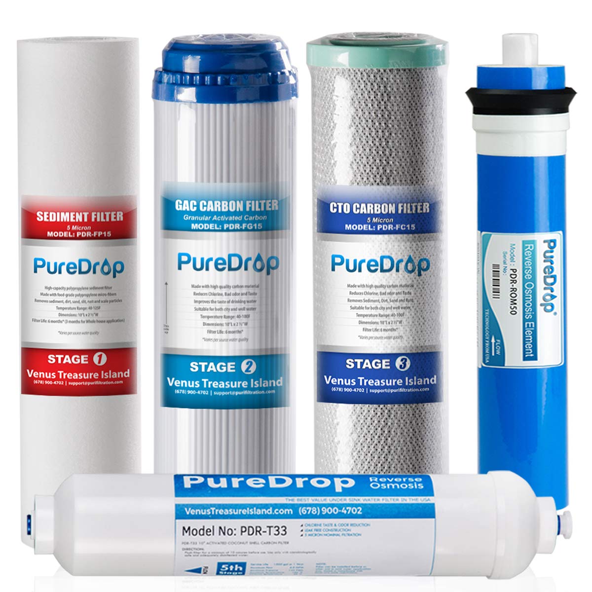 PureDrop PDR-F5-50 Replacement Water Filter Pack, White