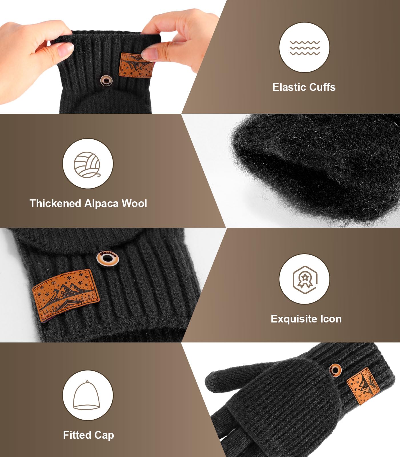 CHENMEI Guanti Invernali in Lana per Donna Uomo - Guanti Invernali Mezze Dita,Guanti a Dita Convertibili,Guanti Senza Dita con Pile di Alpaca,per Attività Invernali per Uomo e Donna