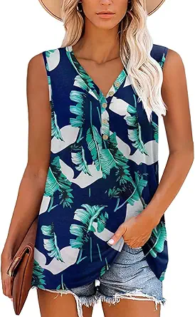 KISSMODA Womens Boho Tops for Summer Sleeveless Tanks Loose Fit Casual Blouse Daily Shirts for Leggings (S-3XL)