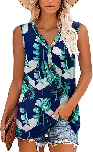 KISSMODA Womens Boho Tops for Summer Sleeveless Tanks Loose Fit Casual Blouse Daily Shirts for Leggings (S-3XL)