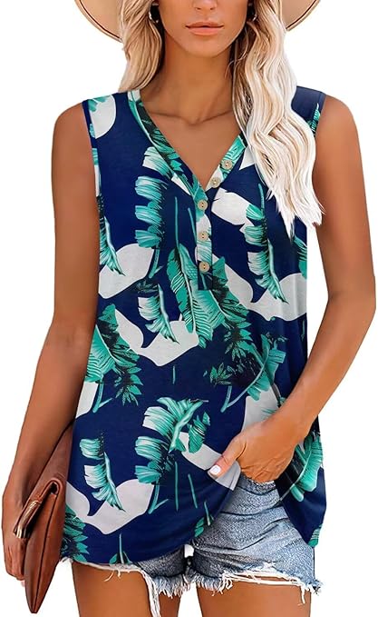 KISSMODA Womens Boho Tops for Summer Sleeveless Tanks Loose Fit Casual Blouse Daily Shirts for Leggings (S-3XL)