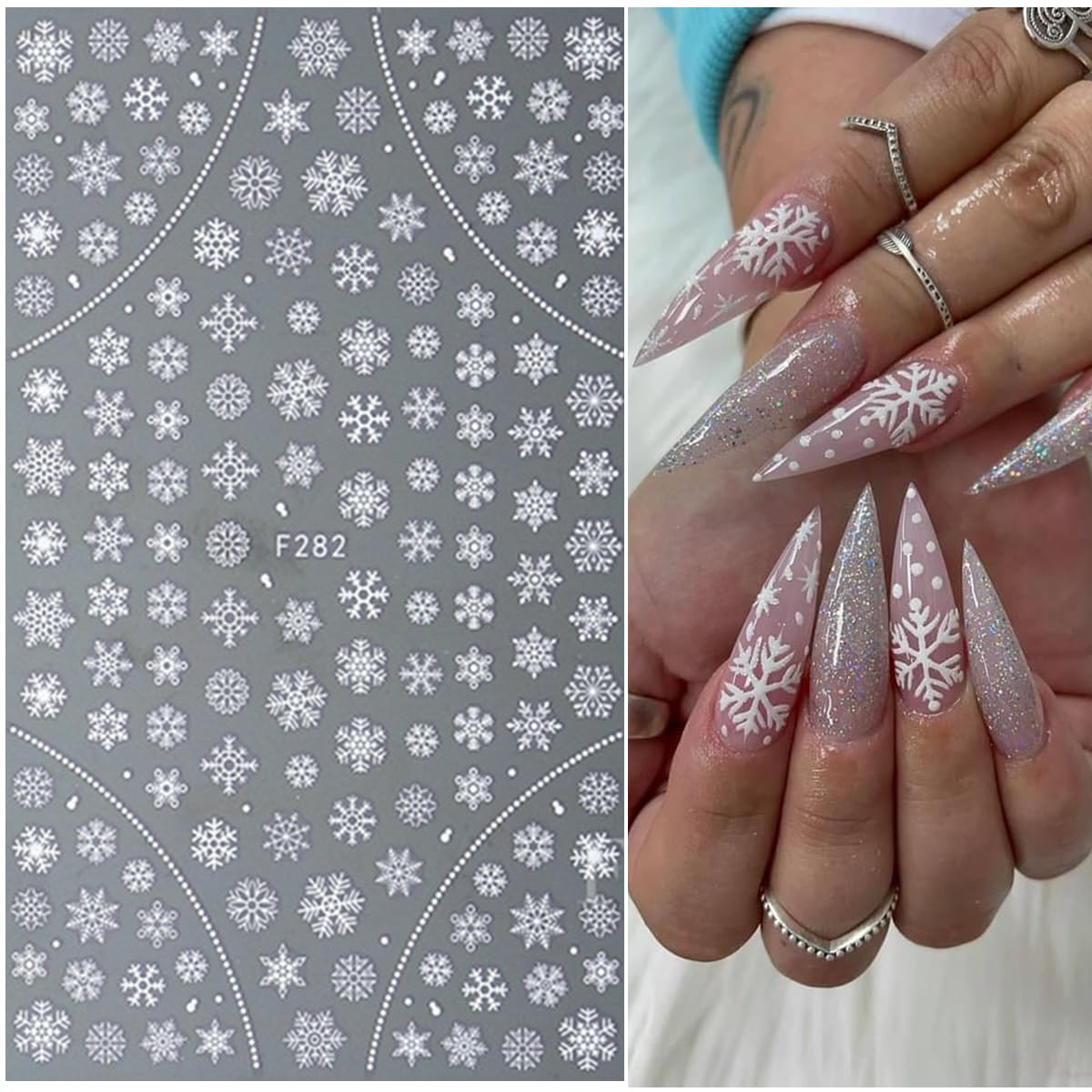 8 Sheets Snowflake Nail Art Stickers 3D Christmas Nail Decals White Snowflakes Nail Sticker Winter Xmas Snow Nail Sticker for Nails Design Holiday