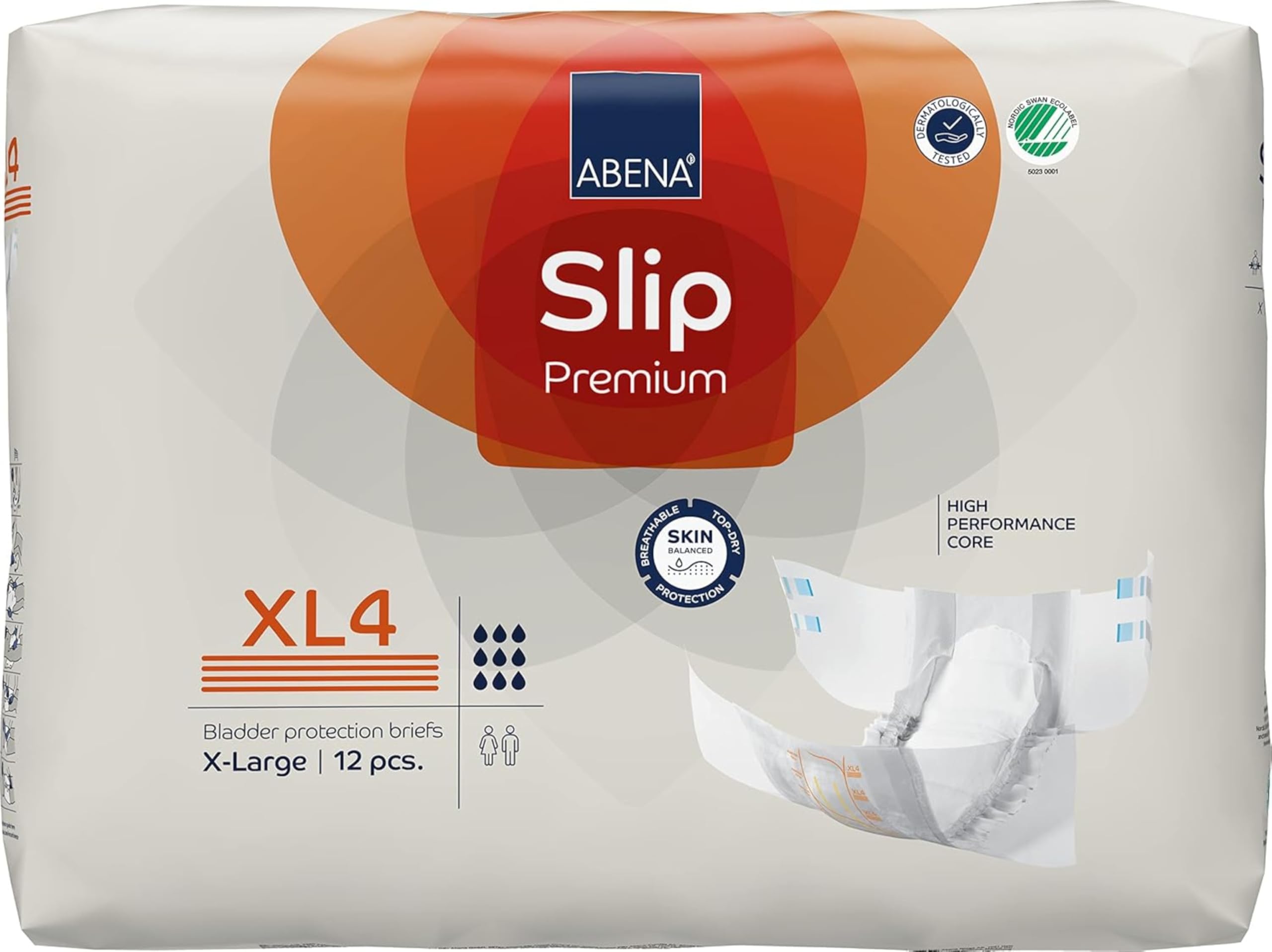 ABENA Slip Premium All-In-One Incontinence Protectors - Eco-Labelled Womens & Mens Incontinence Pads, XL 4, 110-170cm Waist, 4000ml Absorbency, 12PK