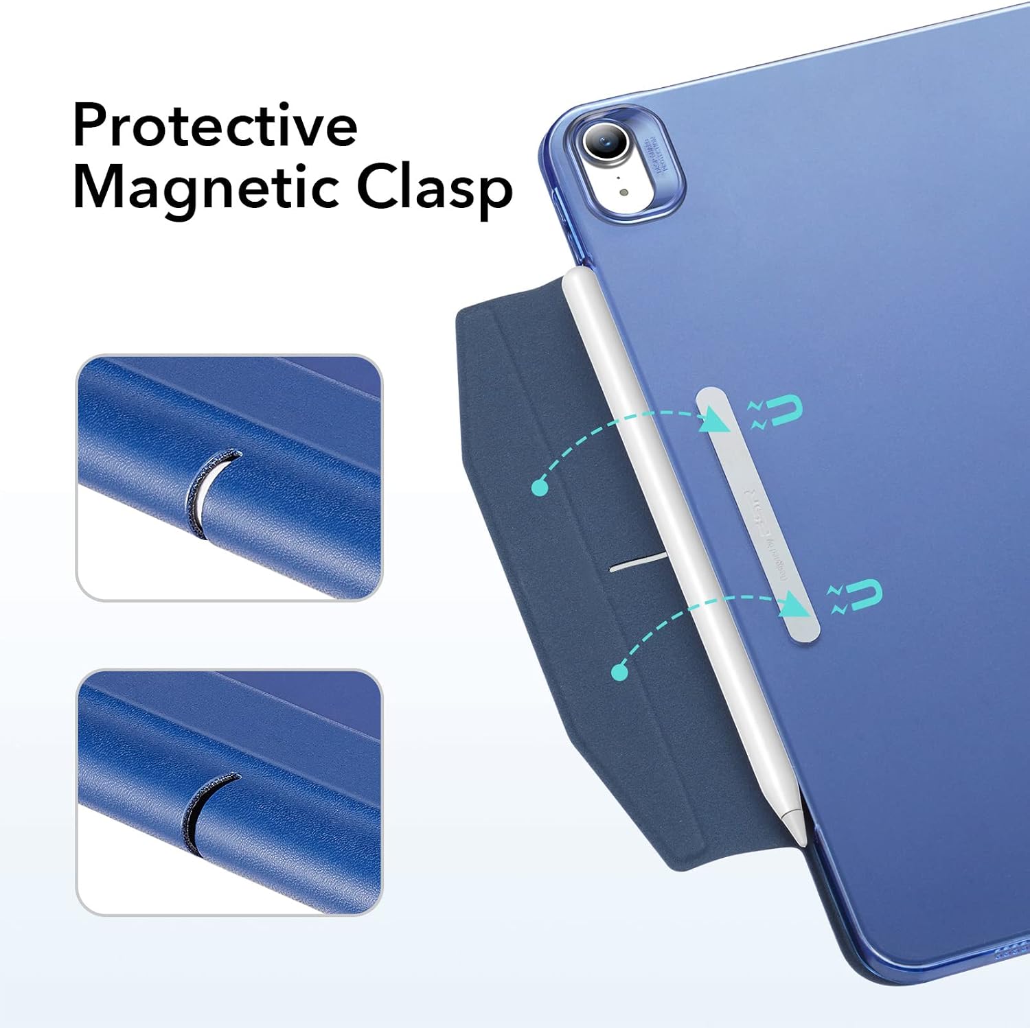 ESR for iPad Air 5th Generation Case (2022), iPad Air 4th Generation Case (2020), Trifold Smart Case, Auto Sleep and Wake, Slim and Lightweight, Pencil 2 Wireless Charging, Dark Blue