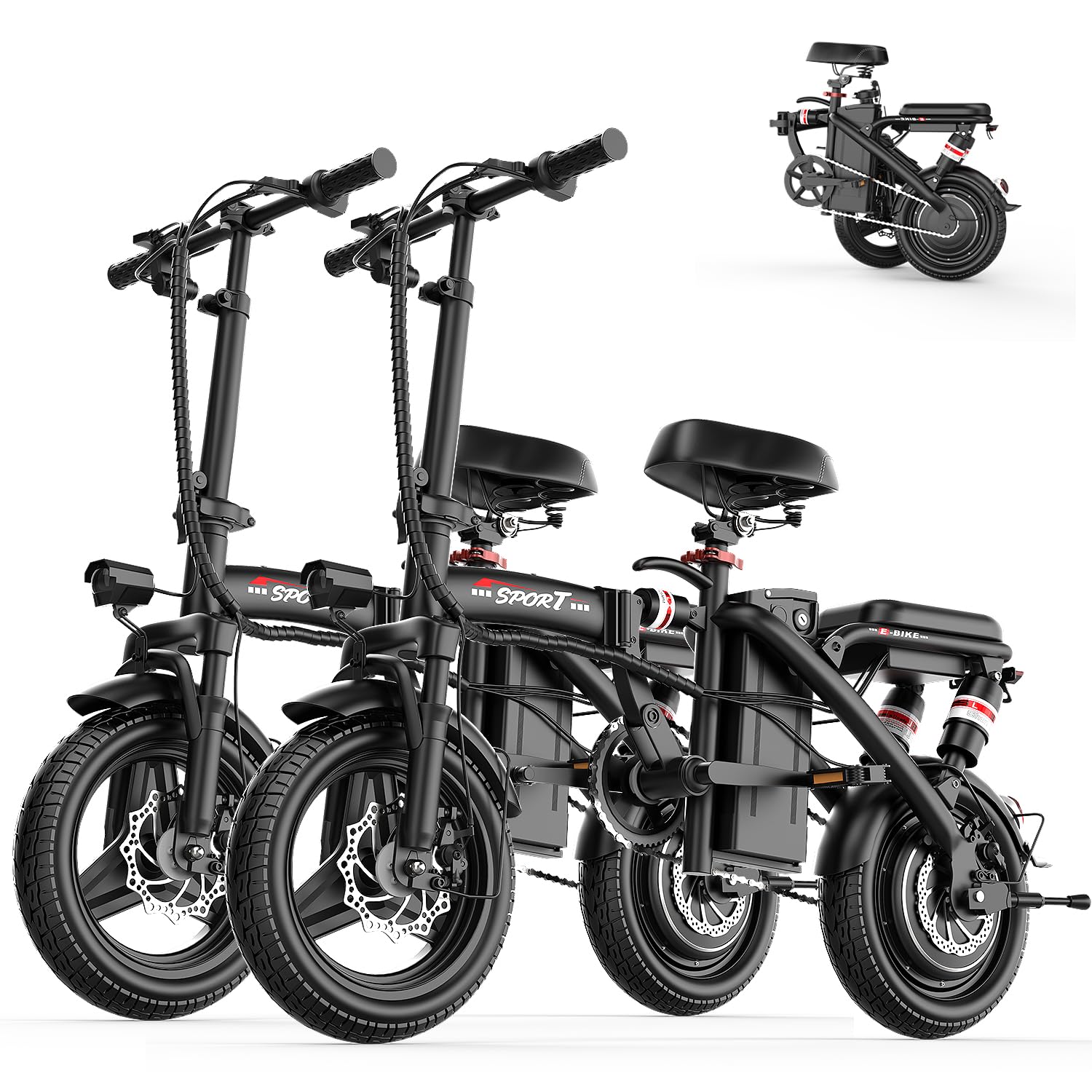 Electric Bike for Adults Teens, 800/1200W Peak Folding Ebike, 22/25MPH &amp; 30/45 Miles Range, 14" Commuting Ebike with Dual Suspension &amp; Dual Brake, 3-Speed Modes, Portable Electric Mini Bike