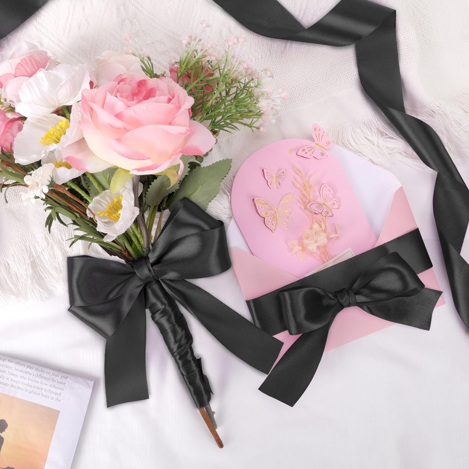 Snapklik.com : Black Satin Ribbon 1-1/2 Inch X 50 Yards,Fabric Ribbon ...