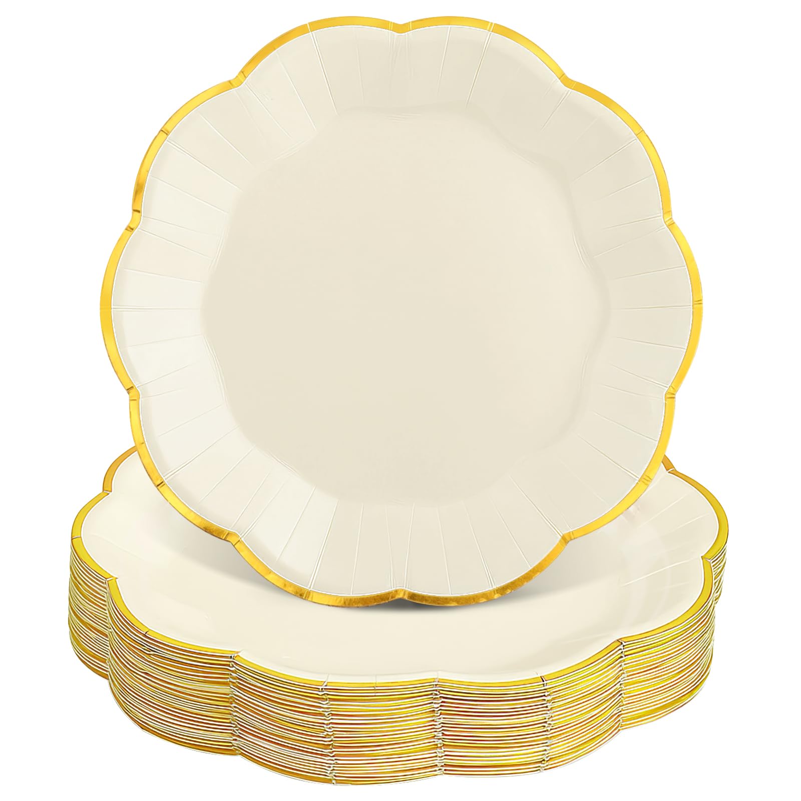 NatNarr 30 Pcs White and Gold Paper Plates, 9 Inch Cream Fancy Paper Plates