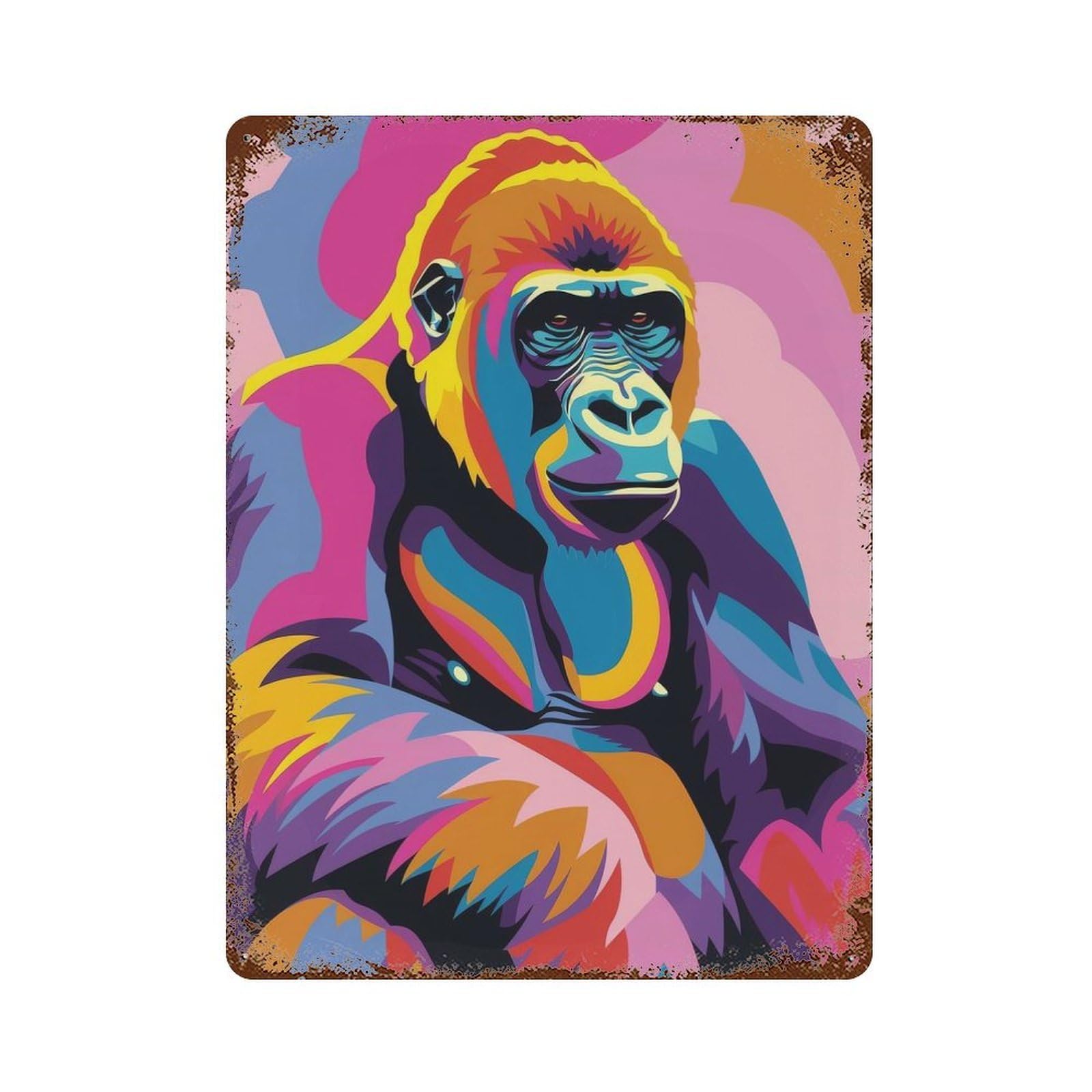 Rust Effect Gorilla Abstract Flat Rusty Metal Tin Sign 15.7"x11.8", Old School Wall Decor for Basement, Hobby Room And Garage Decor