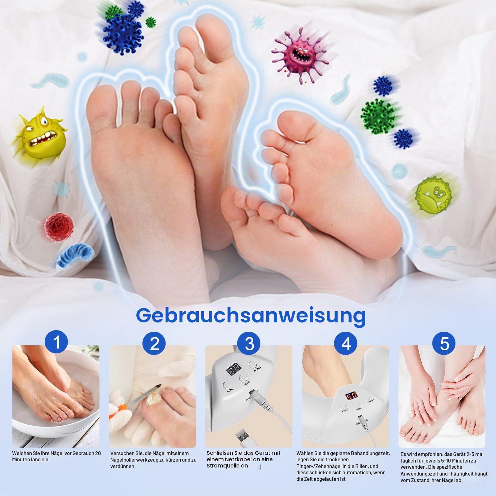 Nagelpilz-Reinigungsgerät, faltbares Nagelpilz-Lichtgerät für mehrere Finger- und Fußnägel, verfärbte und verdickte Zehennägel, einfache und effektive Behandlung zu Hause