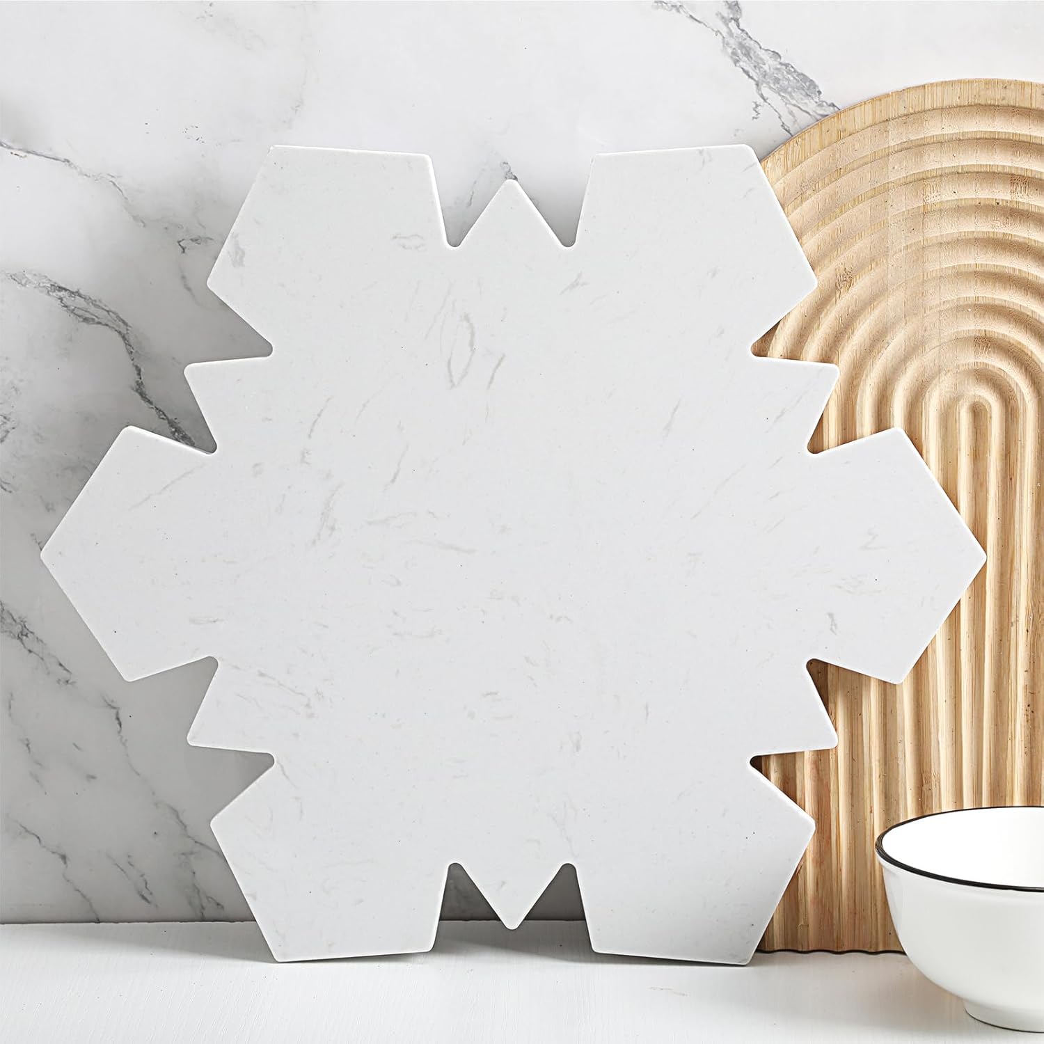 Snowflake Marble Cheese Board Charcuterie Cutting Tray Christmas Snowflake Marble Serving Decorative for Decoration Charcuterie Kitchen(White) White Snowflake