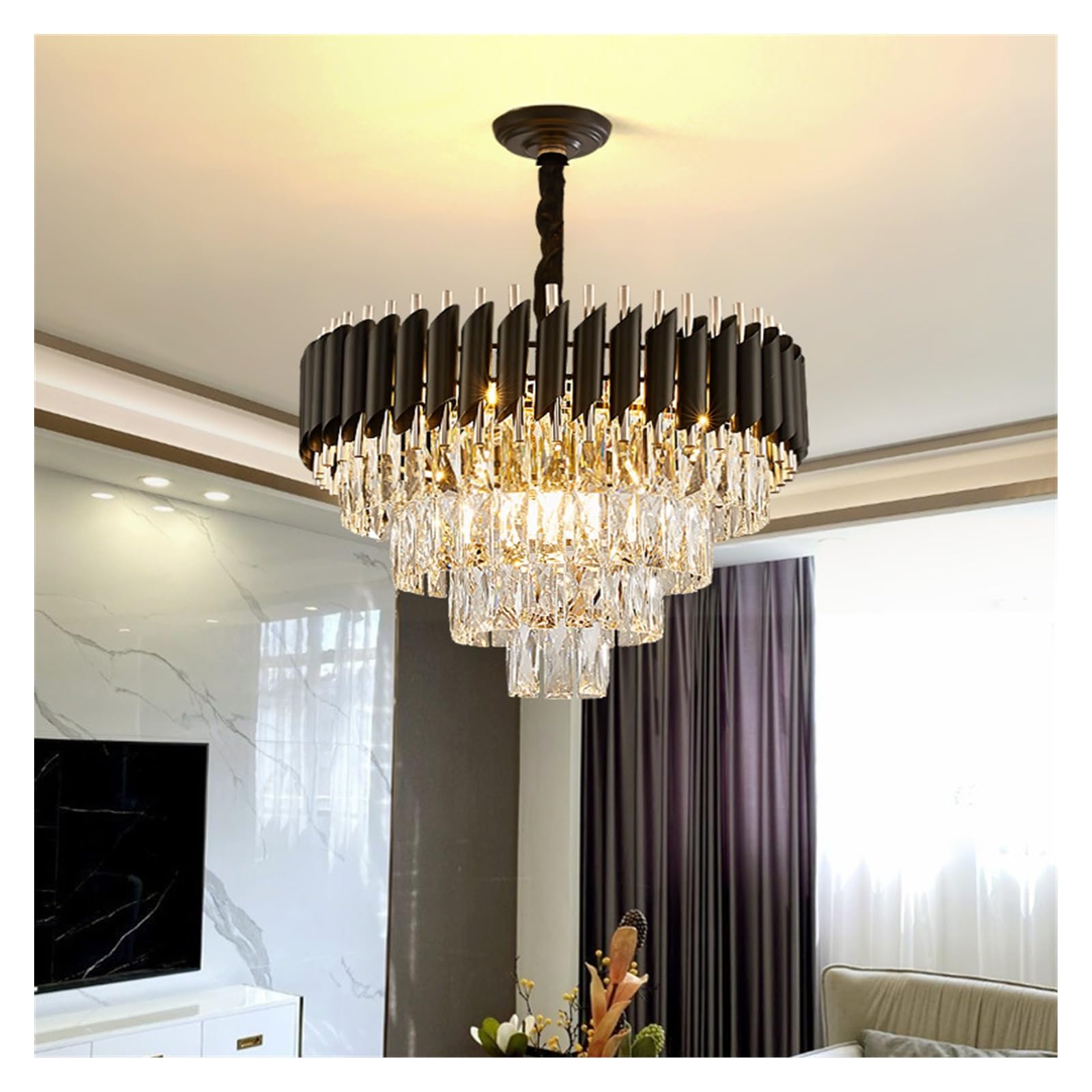 Lustre en cristal LED moderne noir et doré pour restaurant