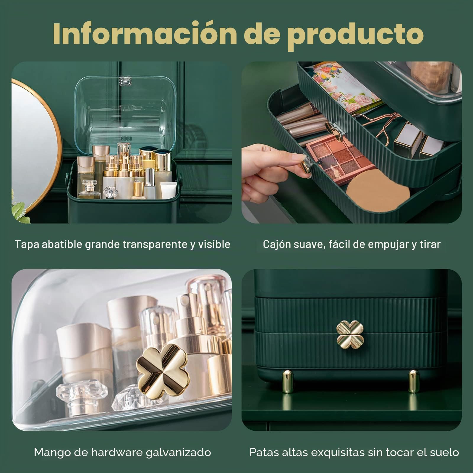 Galatée Organizador de Maquillaje, Cajas Almacenamiento, Multifunción para Cosméticos y Joyería, Lápices Labiales y Pinceles de Maquillaje (Verde)