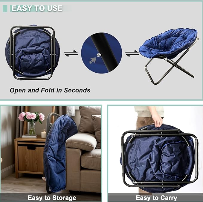 Sillón Plegable Redondo de Descanso con Acolchado Suave Azul miniatura 5