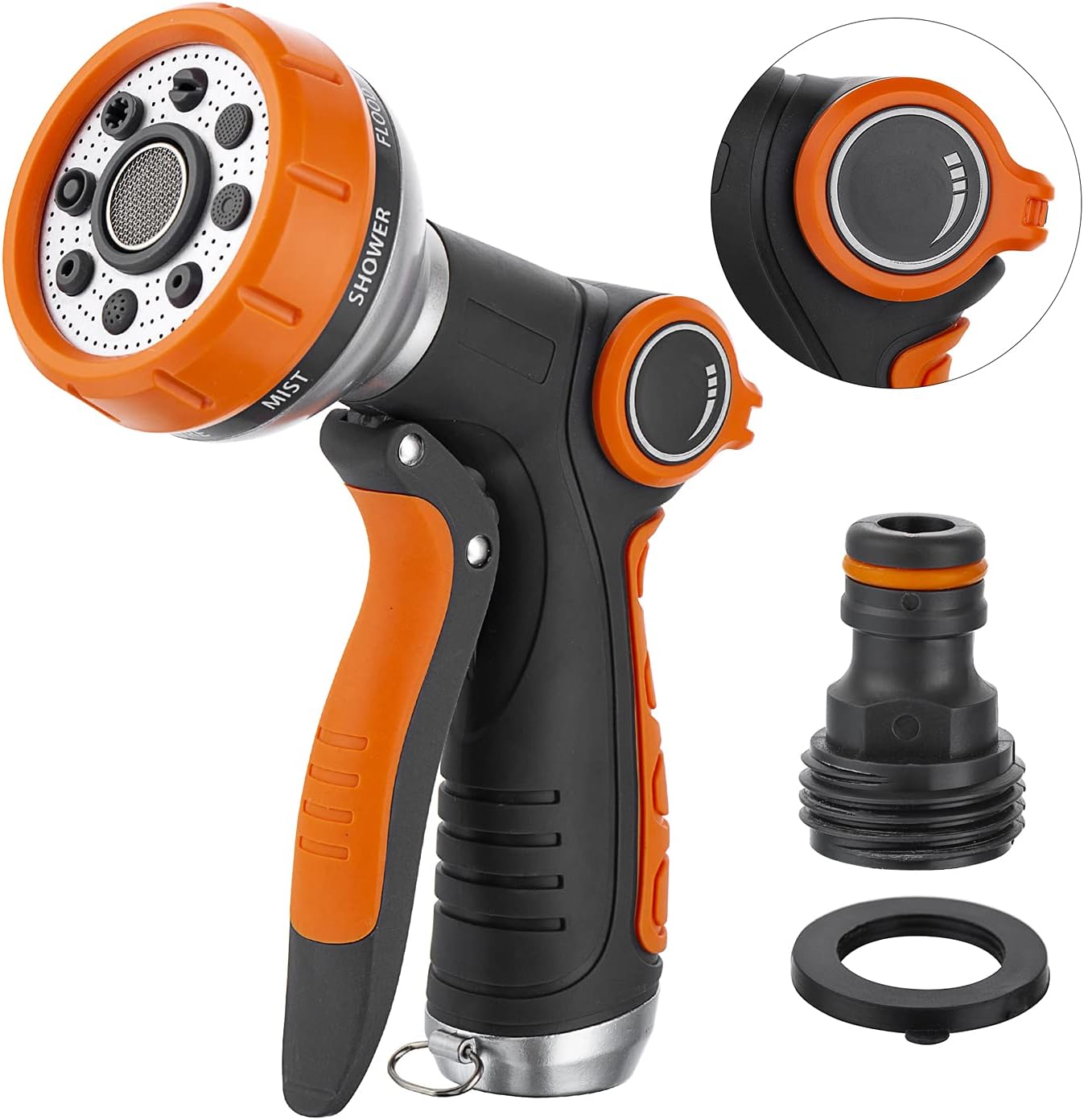 Garden Hose Nozzle Spray Nozzle, Metal Heave Duty Water Nozzle, 8 Watering Patterns High Pressure Nozzle Sprayer for Watering Plants, Cleaning, Car Wash and Showering Dog & Pets