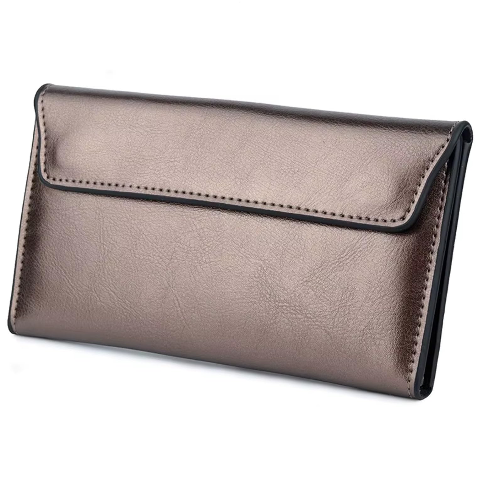 AurexaFashion Women's Genuine Real Leather Slim Envelope Wallet with Detached Card Holder, Magnetic Closure, Phone Holder Clutch (Bronze)