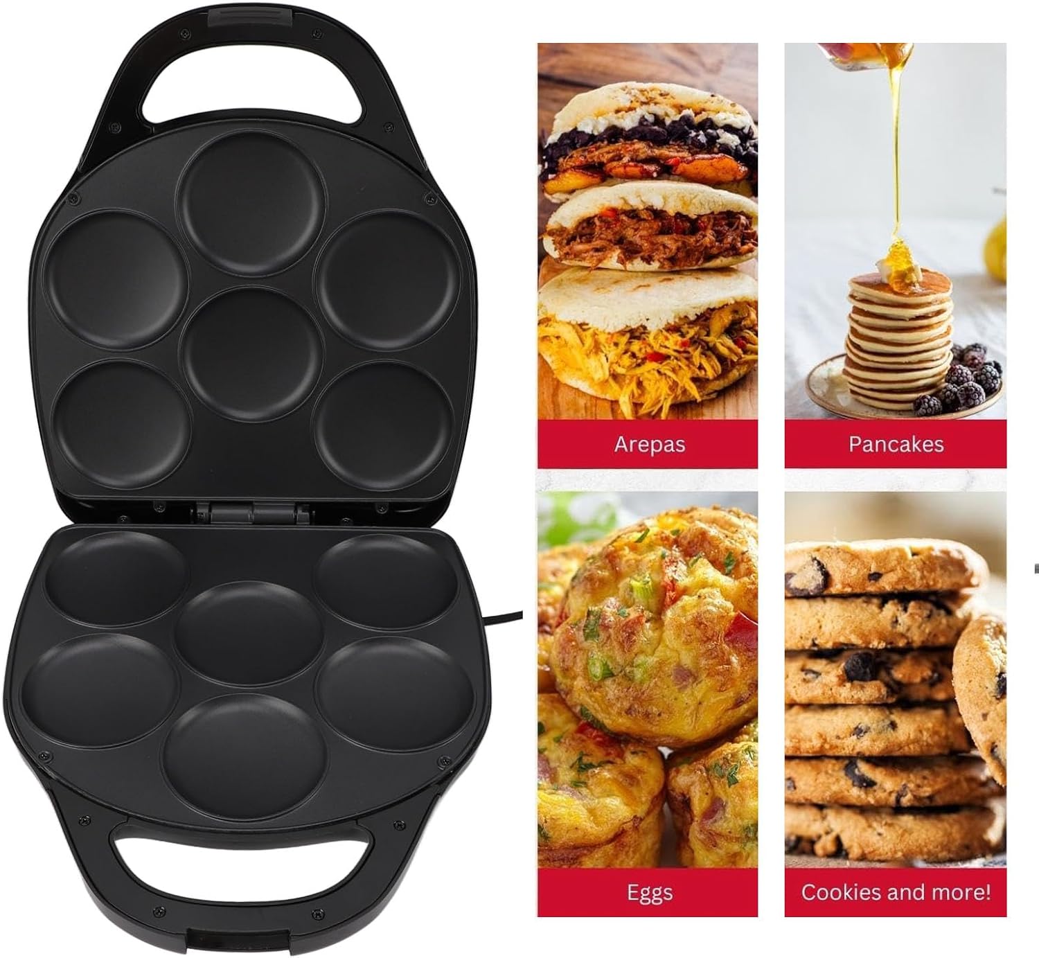 1400W Electric Pancake Maker, Dual Sided Heating, Maker with 6 Slots for Breakfast, Non Stick Design, Intelligent Temperature Control, and, Easy to Use, 3.5