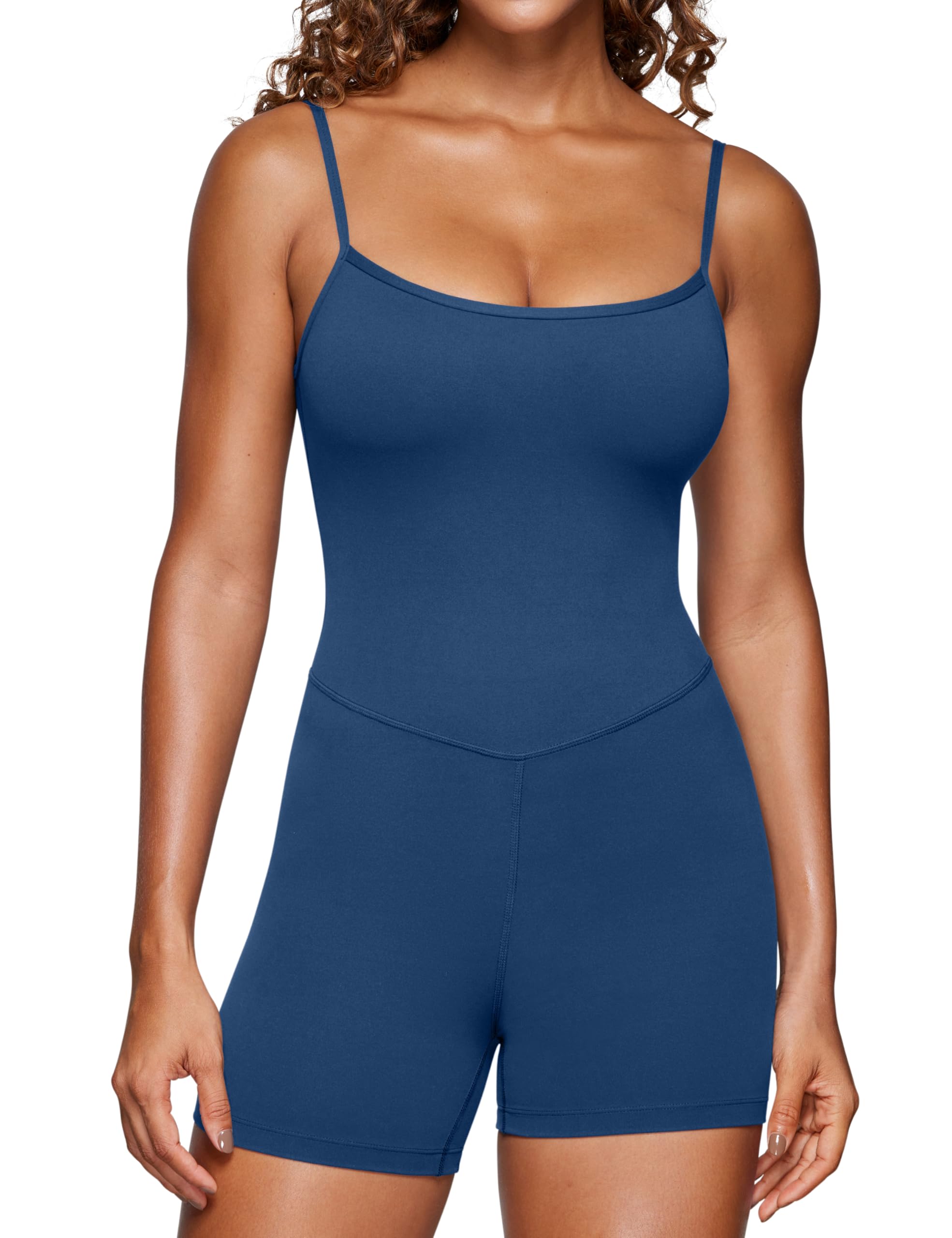 CRZ YOGA Butterluxe Cami Strap Rompers for Women - Adjustable Sleeveless One Piece Yoga Jumpsuits Bodysuit Shorts Padded