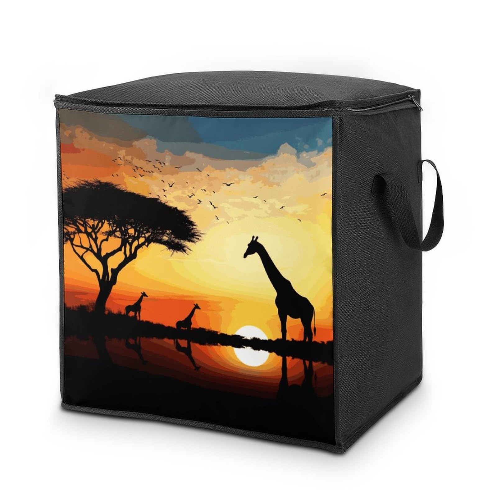 Fekiloot Style Giraffe Sunset Storage Bags With Reinforced Handles,Moving Bag With Zipper,Closet Organizers,Compression Packing Cubes