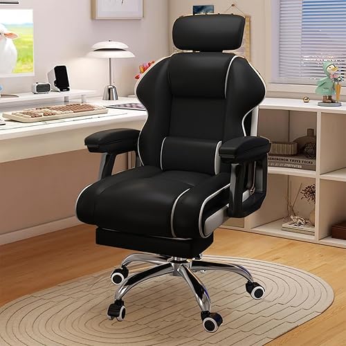 Miniatura 7 de Silla de oficina ejecutiva reclinable con reposapiés, escritorio ergonómico para computadora con soporte lumbar, silla grande y alta