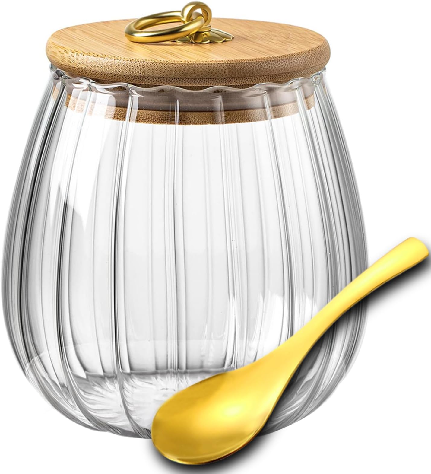 Viovian 34oz Decoration Glass Jars with Wood Lids and Spoon Food Storage Canister Container for Coffee Nut Cookie Candy Sugar Medium Clear Vintage Glass Jar With Lid 1000ml