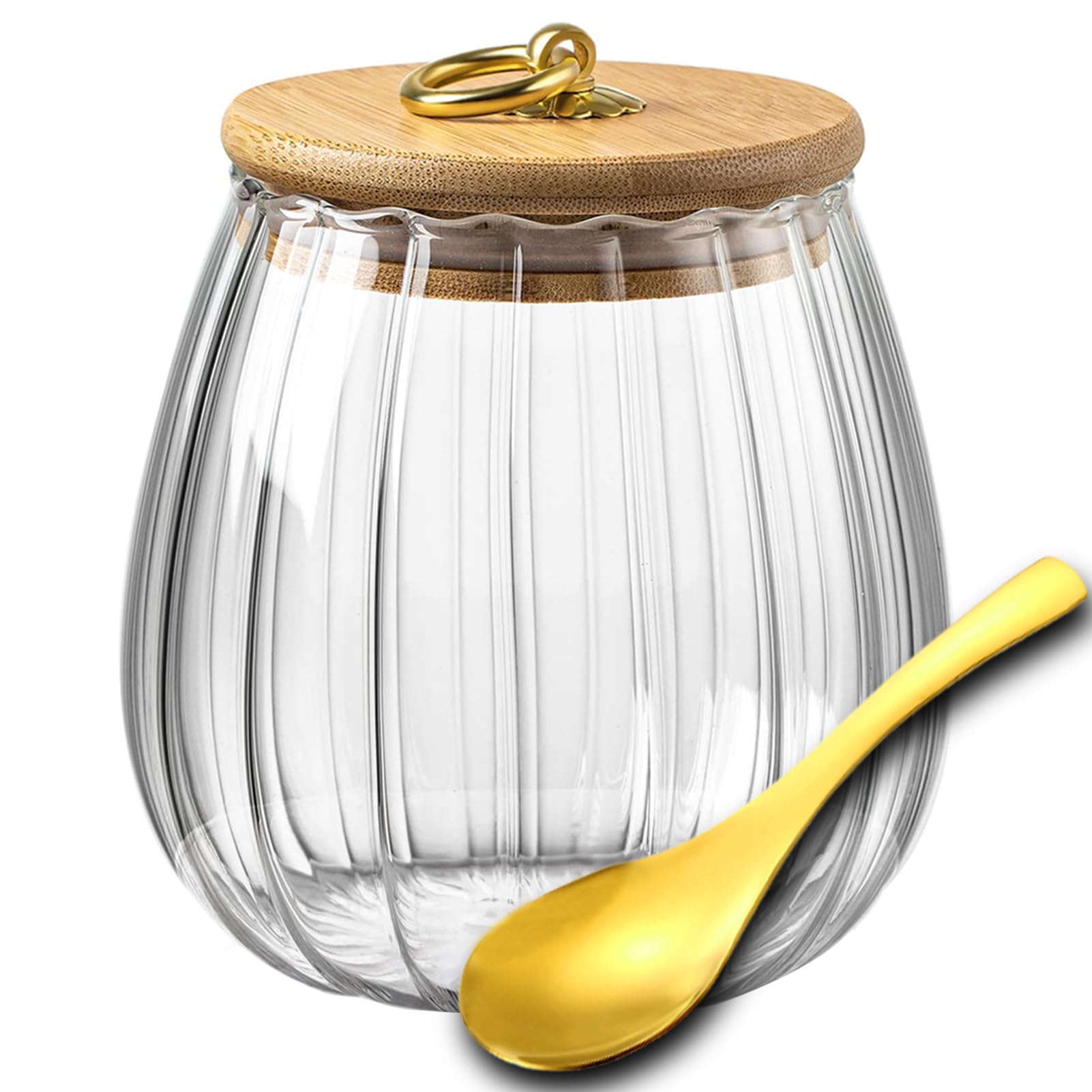 Viovian 34oz Decoration Glass Jars with Wood Lids and Spoon Food Storage Canister Container for Coffee Nut Cookie Candy Sugar Medium Clear Vintage Glass Jar With Lid 1000ml