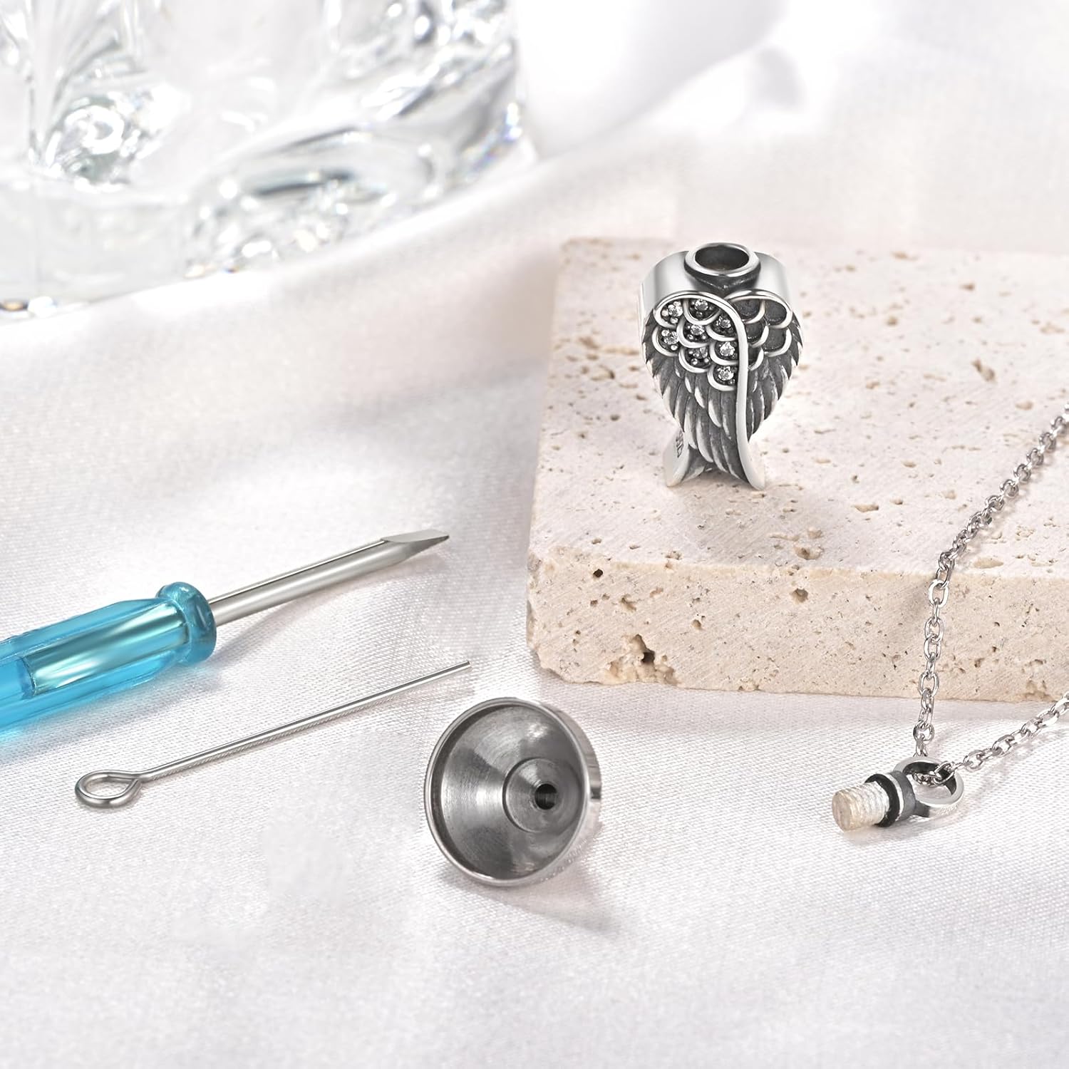 YLT Angel Wings Urn Pendant Necklace for Ashes 925 Sterling Silver Memorial Cremation Jewelry for Women - Image 2