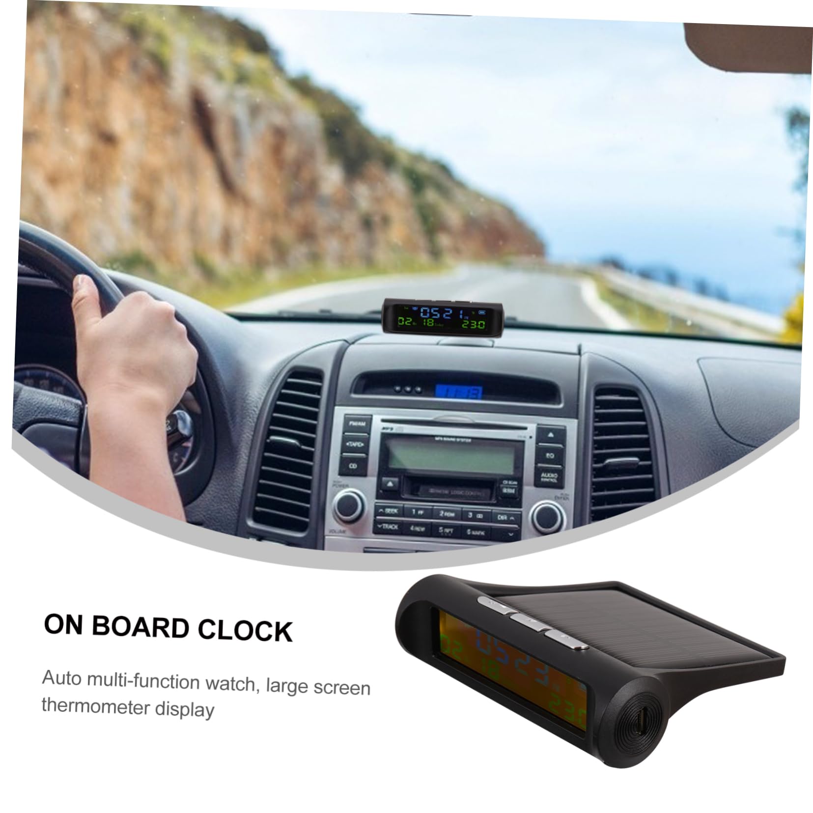 OUNONA Reloj Digital Solar Para Decoración De Salpicadero De Coche Innovador Con 3 Piezas Para Calendario Y Visualización De Temperatura.