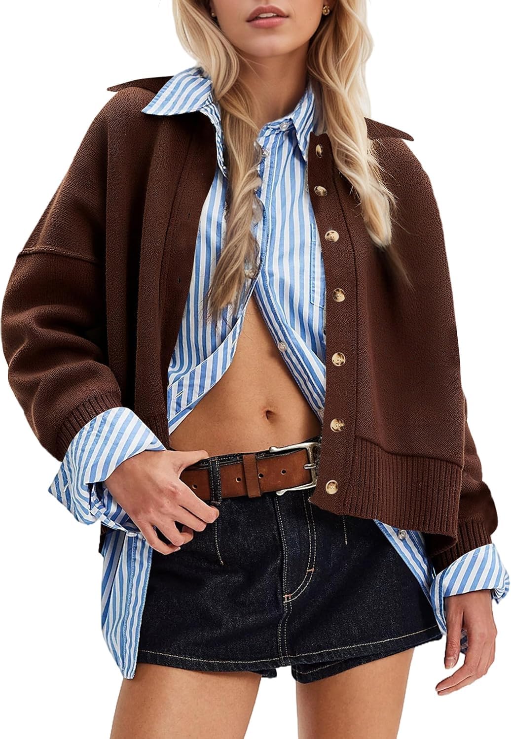 yoeasy Womens Cardigans Sweater Trendy Fall Long Sleeve Button Down Solid Color Cardigan Loose Open Front Knit Sweater