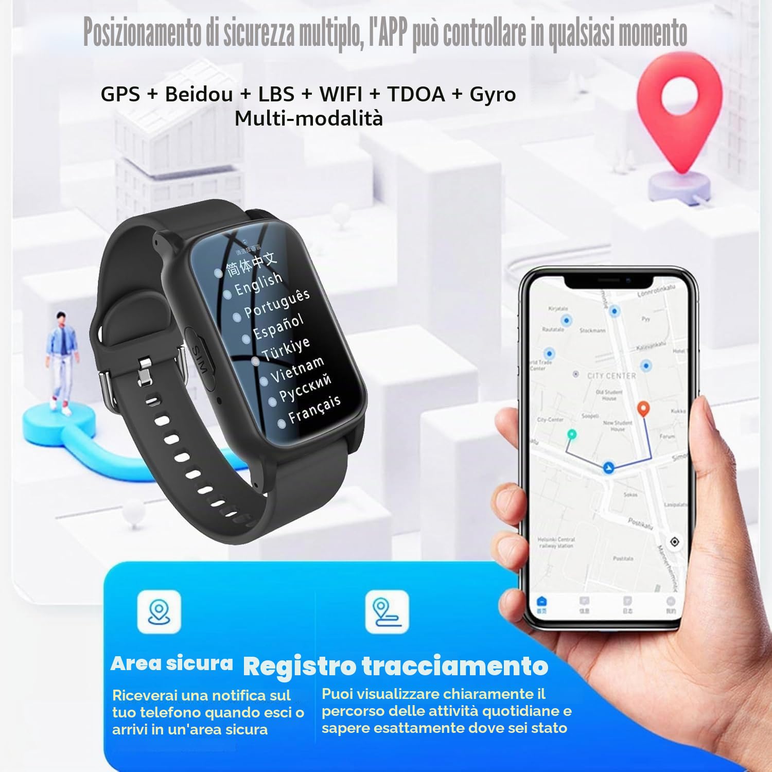 Generico Orologio Intelligente Anziani Rilevamento delle Cadute Smartwatch Bracciale SOS GPS 4G Funzione di Chiamata Braccialetto Intelligente Impermeabile IP67 per Demenza e Alzheimer (Rosso)
