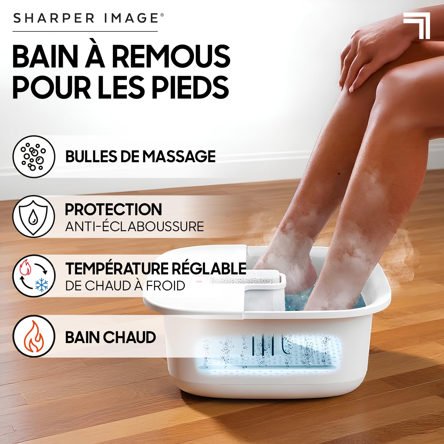 SHARPER IMAGE - Bain de pieds À Bulles Et Chauffant - Bain À Remous - Massage Et Relaxation - Massage Voute Plantaire - Thalasso Pied - Cadeau Femme - Cadeau Homme