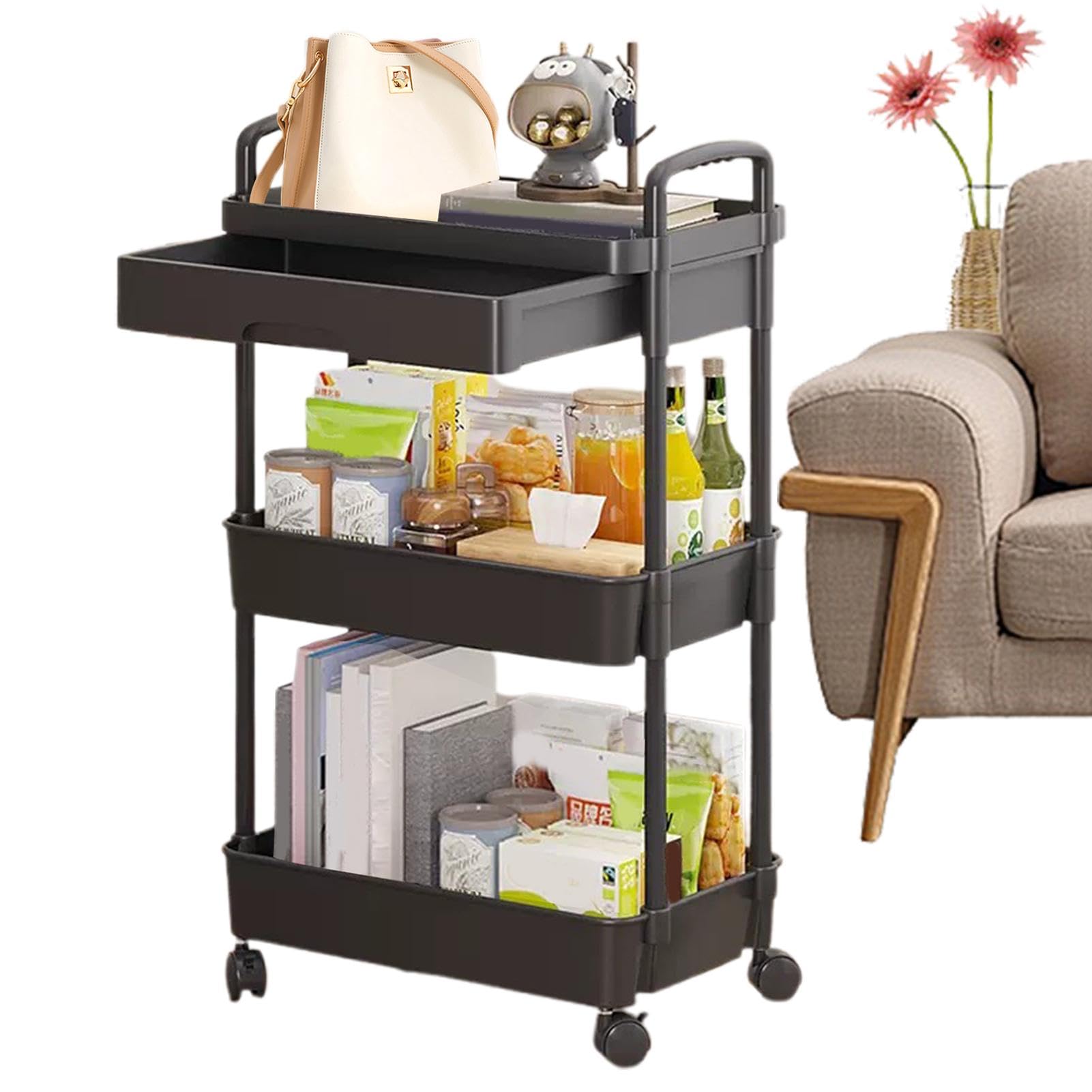 Carrello portaoggetti a 3 ripiani con ruote, carrello organizer per un
