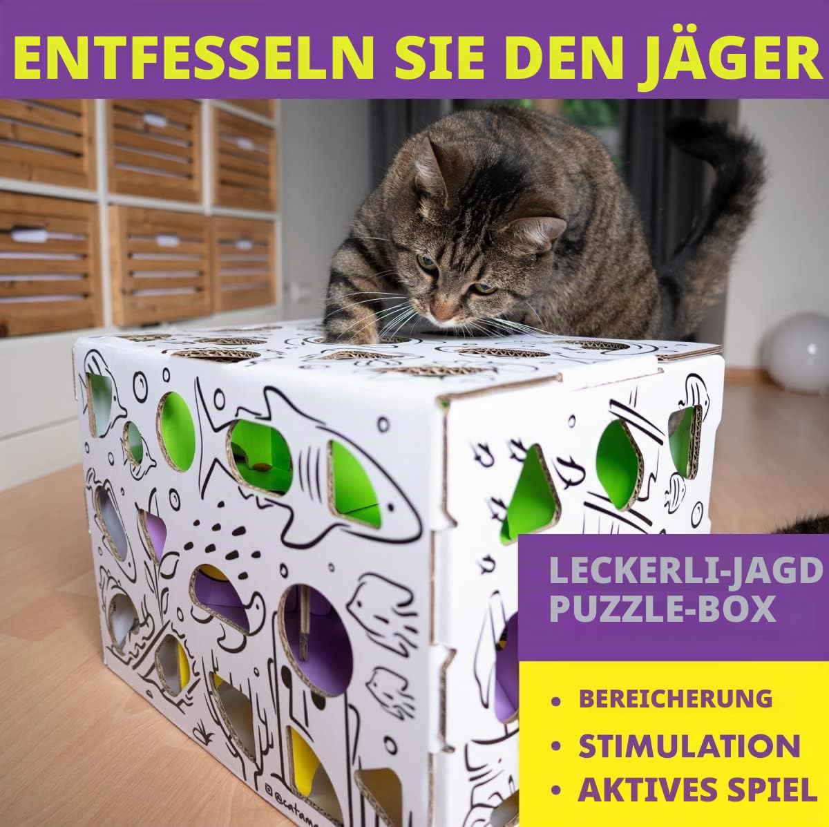 Cat Amazing Mega - Cat Treat Puzzle Box - Interaktives Leckerlabyrinth - Katzenpuzzle Feeder - Leckerli-Box für Indoor-Katzen - Anreicherung Futter Spielzeug - Bestes Katzenspielzeug Aller Zeiten!