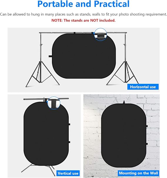 NEEWER Chromakey Backdrops, Double Sided Black Screen and White Screen, 2 in 1 Collapsible and Reversible Background for Photography, Gaming and Live Streaming, 5'6.6'/1.5m2m (Black/White)