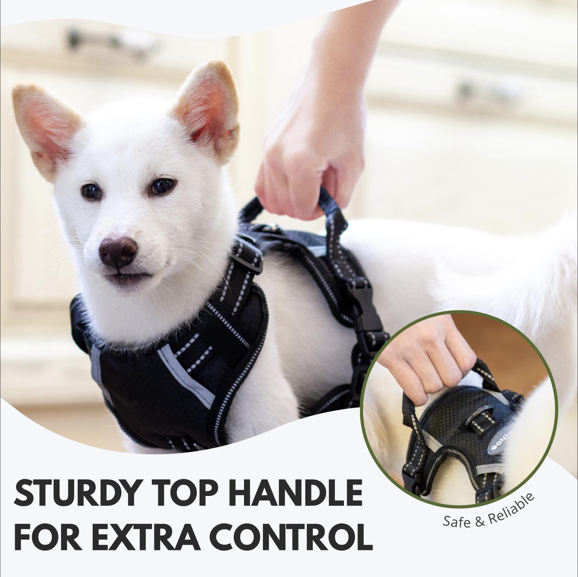 Arnés de Perro sin Tirar, Chaleco Reflectante para Mascotas con Mango y Clips de Correa Delantera y Trasera, fácil Control, Transpirable y Acolchado Suave para Perros medianos Negros, M