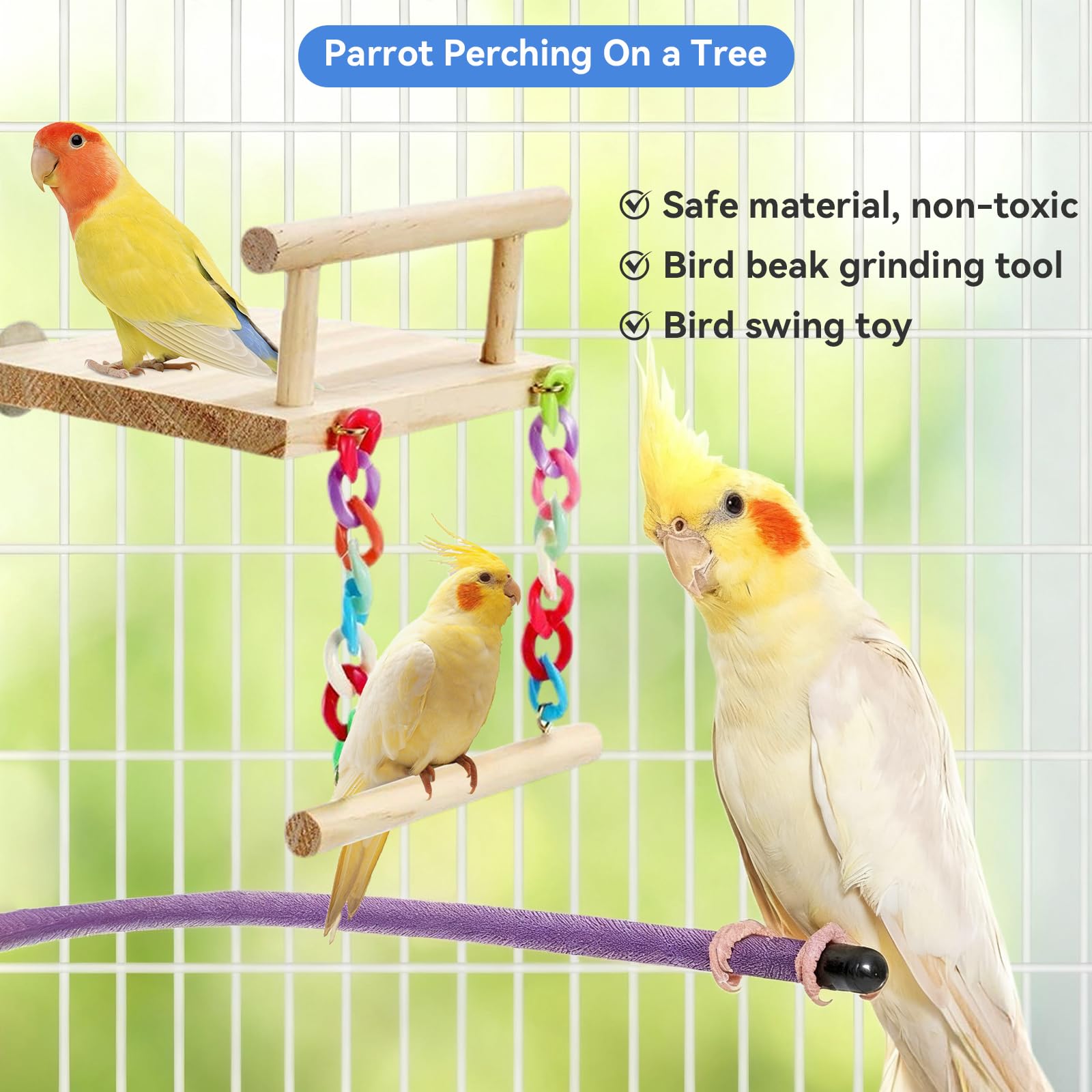 Ouets pour Oiseaux, Perchoirs à Oiseaux en Bois avec Couleur Balançoire, Jouet Perroquet, Jouets à Mâcher en Bois pour Pinsons pour perruches, Calopsittes, Cacatoès