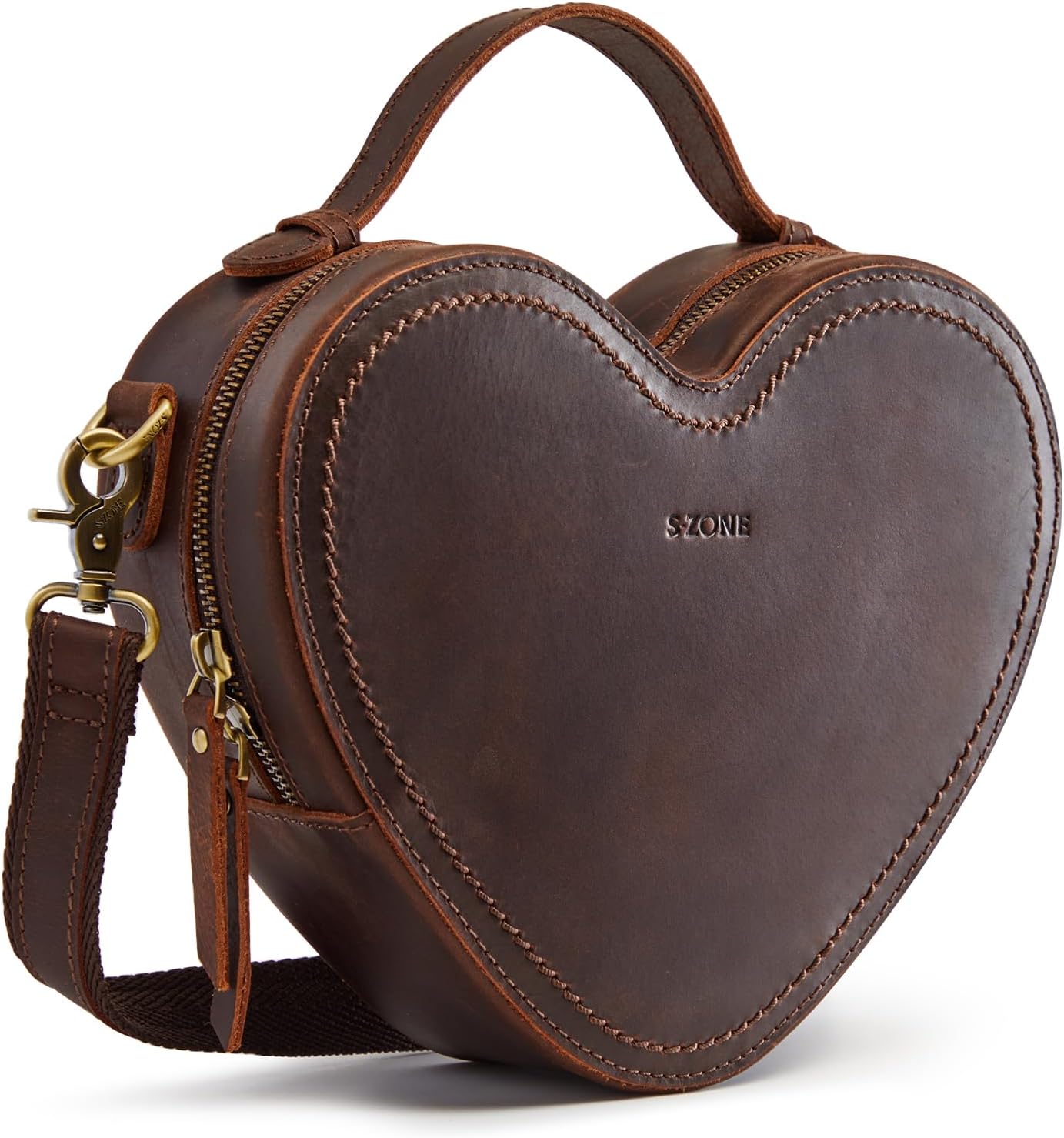 S-ZONE Leather Crossbody Bags for Women Heart Shaped Purse Small Designer Fashion Handbag with Adjustable Strap - Image 7