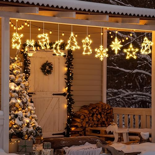 Miniatura 2 de 12 luces navideñas para ventana, luces de silueta de ventana con temporizador, ventosa, funciona con pilas, para Navidad, Año Nuevo, hogar,