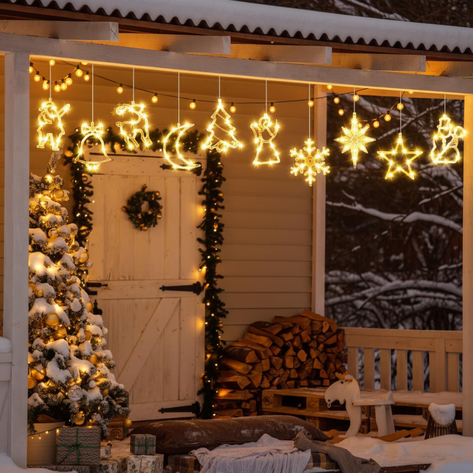 Tujoe 12 Stück Weihnachts-Fensterlichter, Dekorationen, beleuchtete Fenster-Silhouetten-Lichter mit Timer, Saugnapf, batteriebetrieben für Weihnachten, Neujahr, Zuhause, Wand, Kamin, Party-Dekoration
