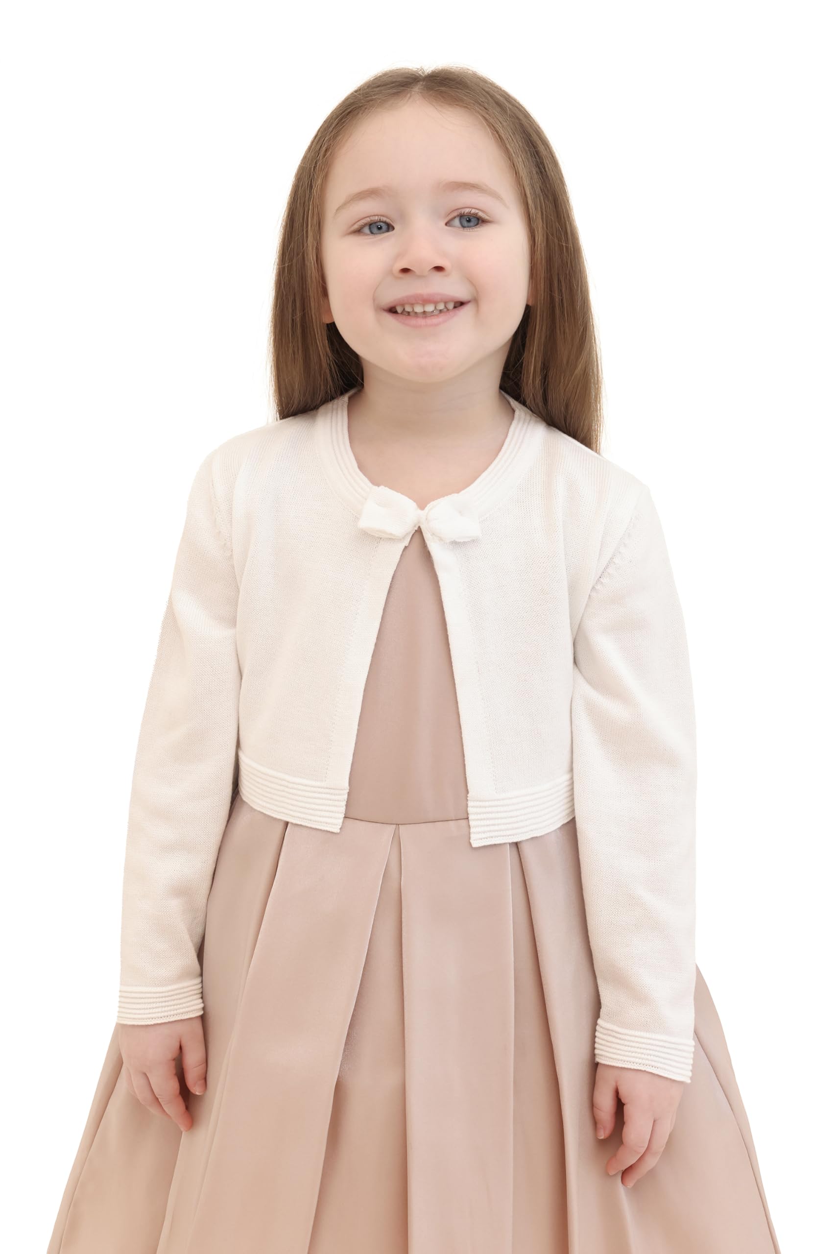 Lilax Little Girls' Knit Long Sleeve Bowknot Closure Bolero Cardigan