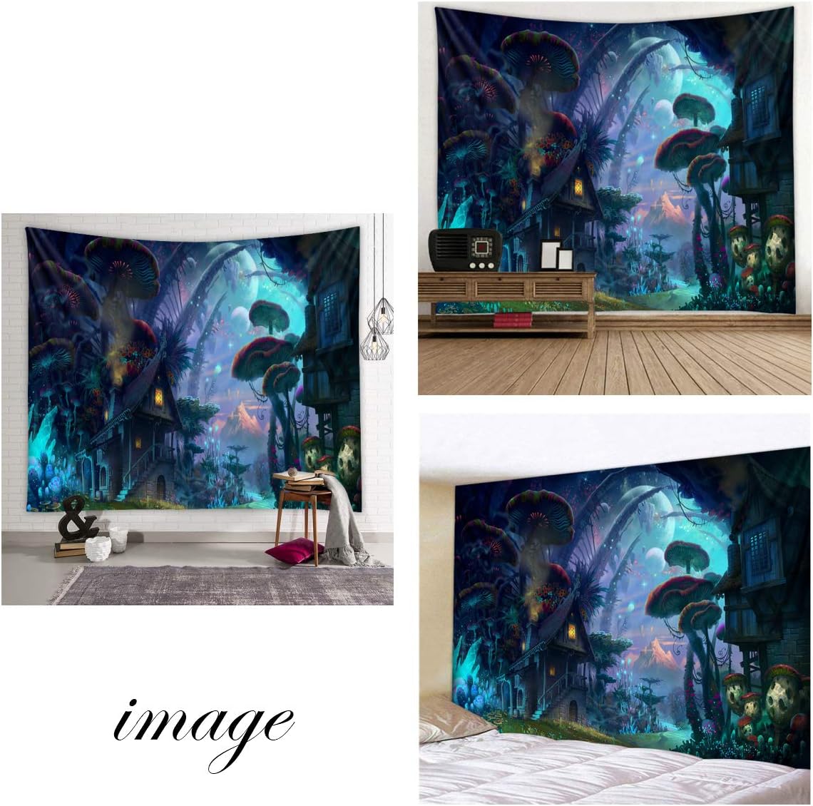 Amazon Co Jp タペストリー 幻想 ファンタジー イラスト アート 絶景 風景 大きい 部屋 飾り 背景布 壁 インテリア 布 デザイン２ ホーム キッチン