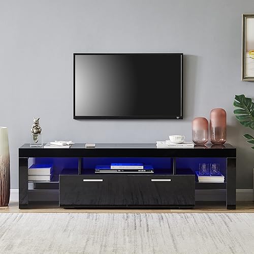 Kindmin Moderno soporte de TV con luces LED de alto brillo, soporte de televisión grande de 63 pulgadas para TV de 5055606570 pulgadas, centro de