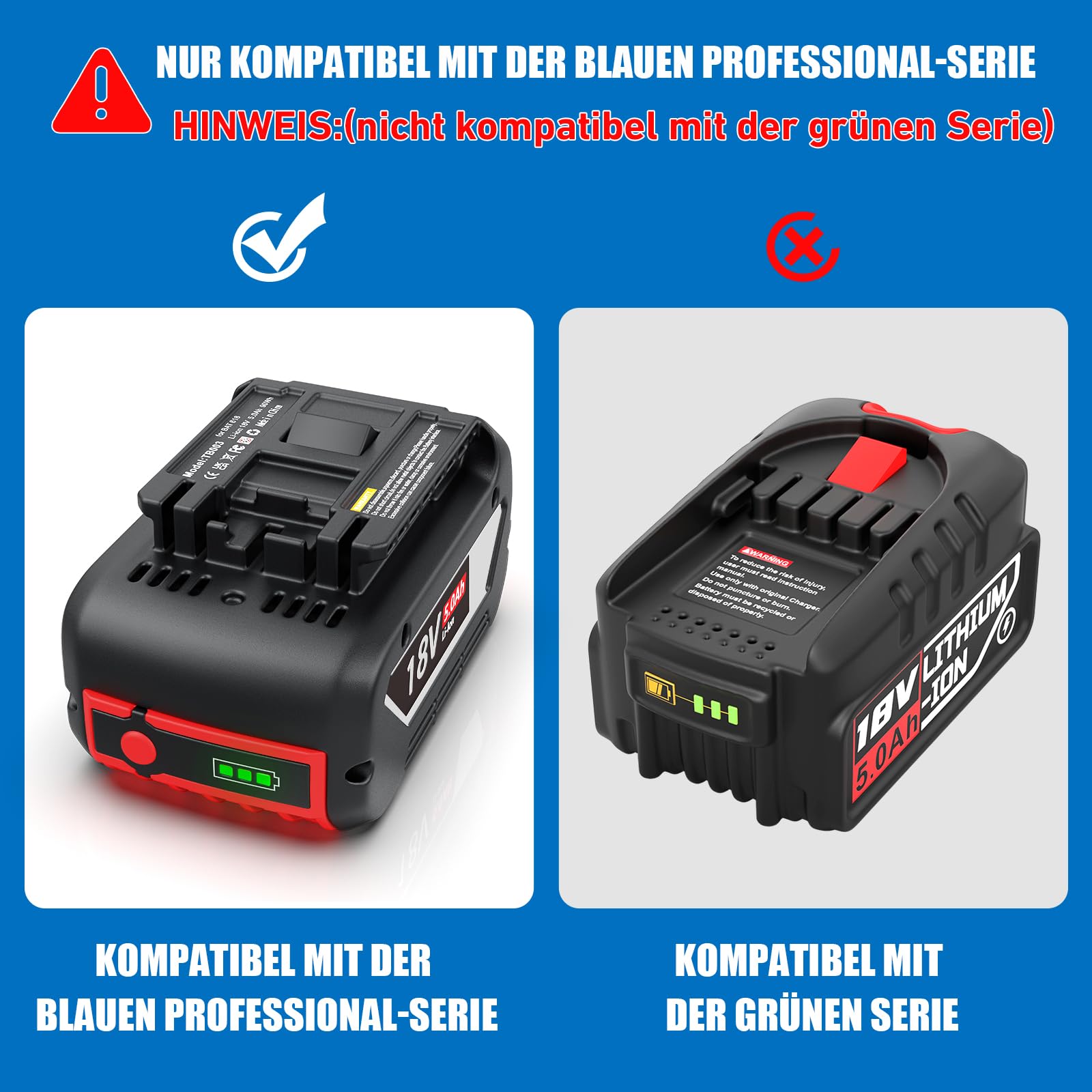 5,0Ah Ersatzakku für Bosch Akku 18V: Kompatibel BAT618 BAT609 BAT619 | 2-Stück Li-ion Werkzeugakku für Bosch Professional 18V System Akku GBA 18V